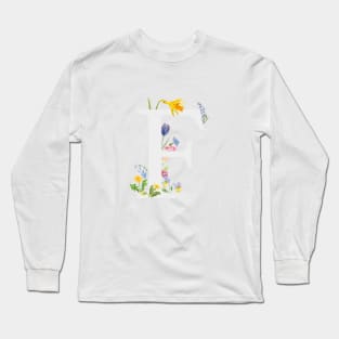 botanical monogram alphabet f wildflowers Long Sleeve T-Shirt